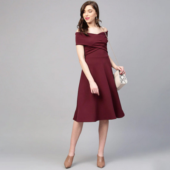 https://www.fineclothes.in/products/burgundy-off-shoulder-pleated-fit-flare-dress