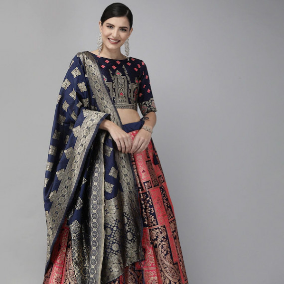 https://www.fineclothes.in/products/pink-navy-blue-woven-design-semi-stitched-lehenga-unstitched-blouse-with-dupatta