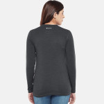 Women Charcoal Grey Solid Merino Wool & Bamboo Full Sleeves Thermal Tops