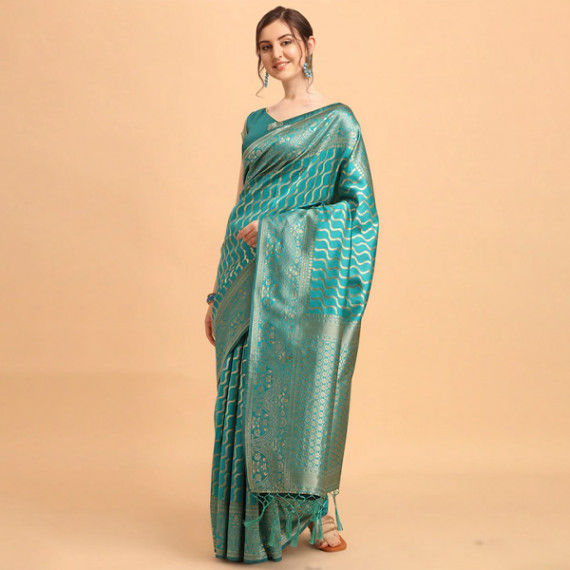 https://www.fineclothes.in/products/green-gold-toned-silk-blend-fusion-leheriya-saree